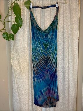 Blue & Green Tie-Dye Halter Dress